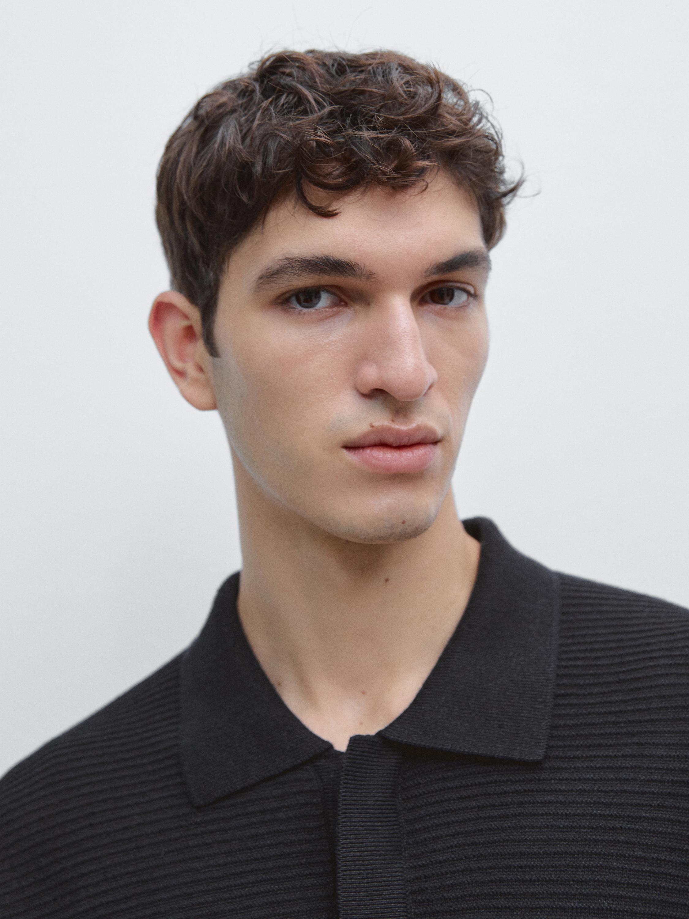 Polo à manches courtes en maille de lin et coton